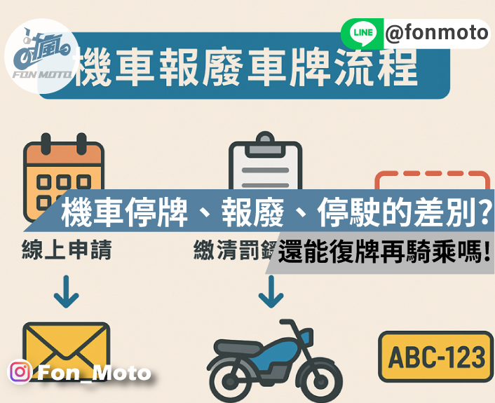 機車停牌、報廢、繳銷、停駛的差別是什麼？還能復牌騎在路上嗎？流程比較懶人包