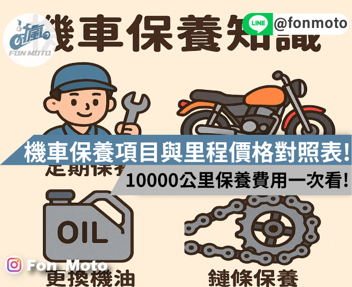 機車保養項目與里程價格對照表，10000公里保養費用一次看!
